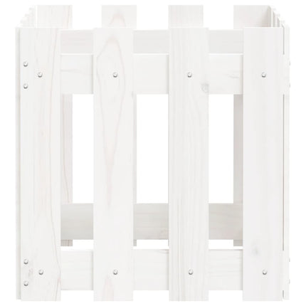 plantekasse med stakitdesign 40x40x40 cm massivt fyrretræ hvid