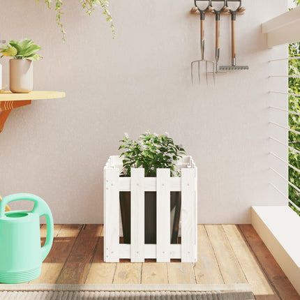 plantekasse med stakitdesign 40x40x40 cm massivt fyrretræ hvid