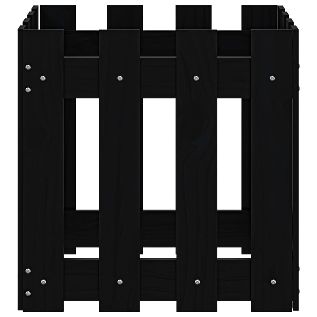 plantekasse med stakitdesign 40x40x40 cm massivt fyrretræ sort