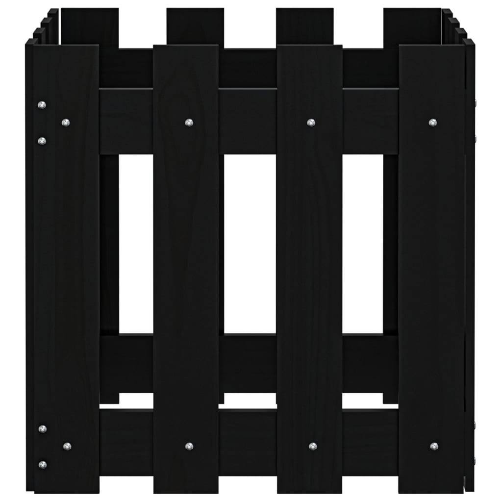 plantekasse med stakitdesign 40x40x40 cm massivt fyrretræ sort