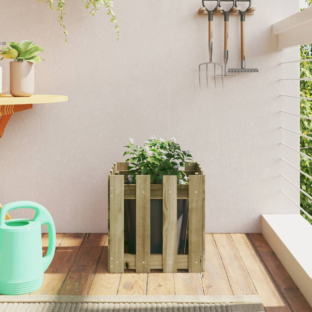 plantekasse med stakitdesign 40x40x40 cm imprægneret fyrretræ