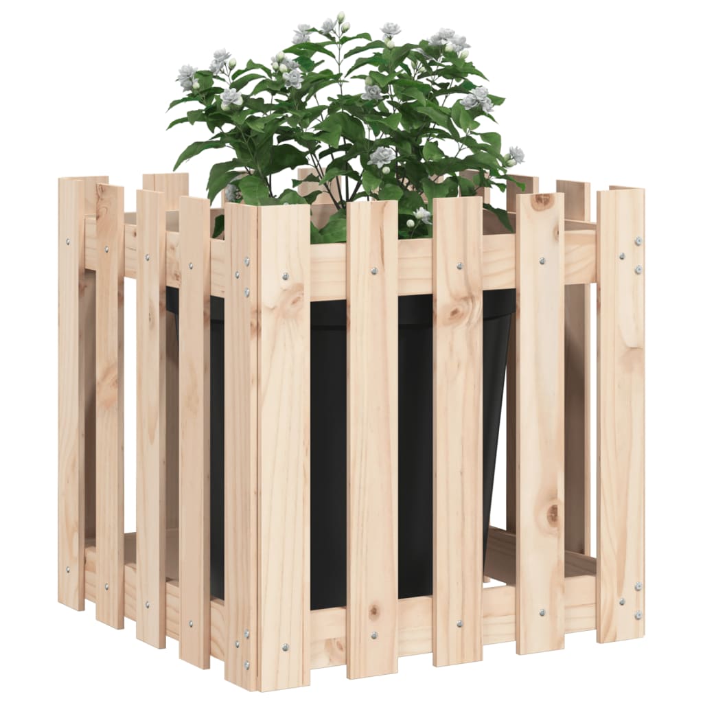 plantekasse med stakitdesign 50x50x50 cm massivt fyrretræ