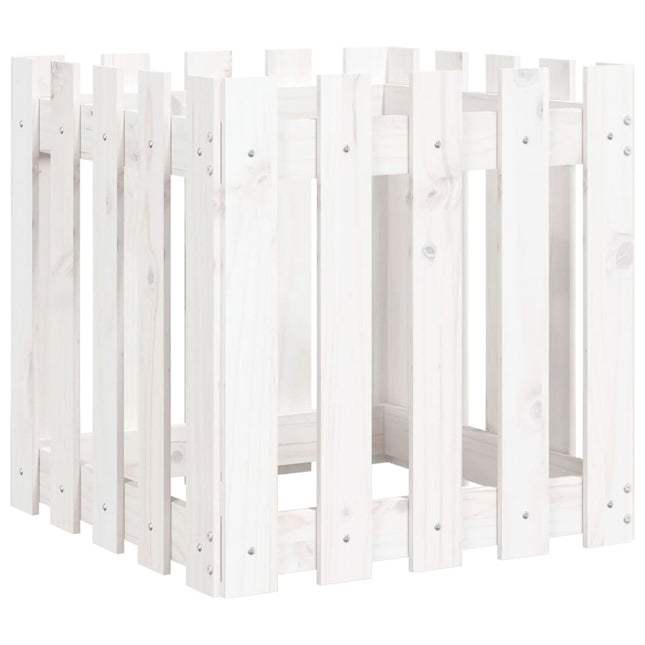 plantekasse med stakitdesign 50x50x50 cm massivt fyrretræ hvid