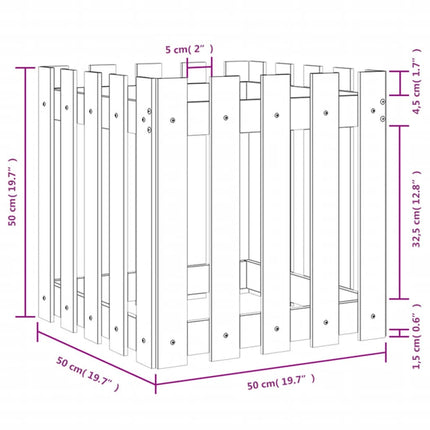 plantekasse med stakitdesign 50x50x50 cm massivt fyrretræ hvid