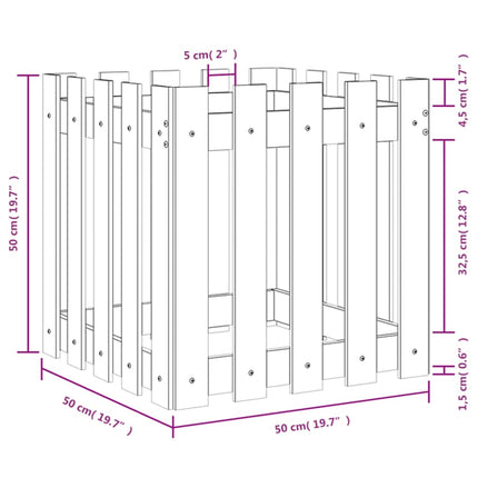 plantekasse med stakitdesign 50x50x50 cm massivt douglasfyr