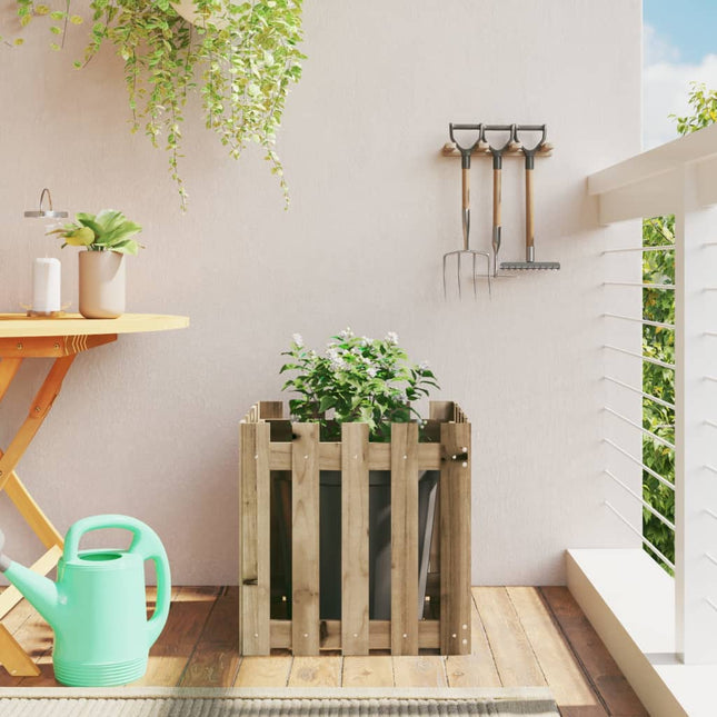plantekasse med stakitdesign 50x50x50 cm imprægneret fyrretræ