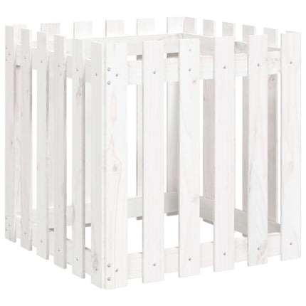 plantekasse med stakitdesign 60x60x60 cm massivt fyrretræ hvid
