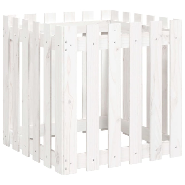 plantekasse med stakitdesign 60x60x60 cm massivt fyrretræ hvid