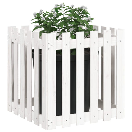 plantekasse med stakitdesign 60x60x60 cm massivt fyrretræ hvid