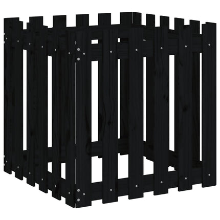 plantekasse med stakitdesign 60x60x60 cm massivt fyrretræ sort