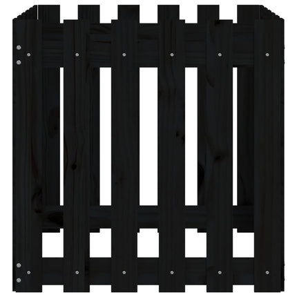 plantekasse med stakitdesign 60x60x60 cm massivt fyrretræ sort