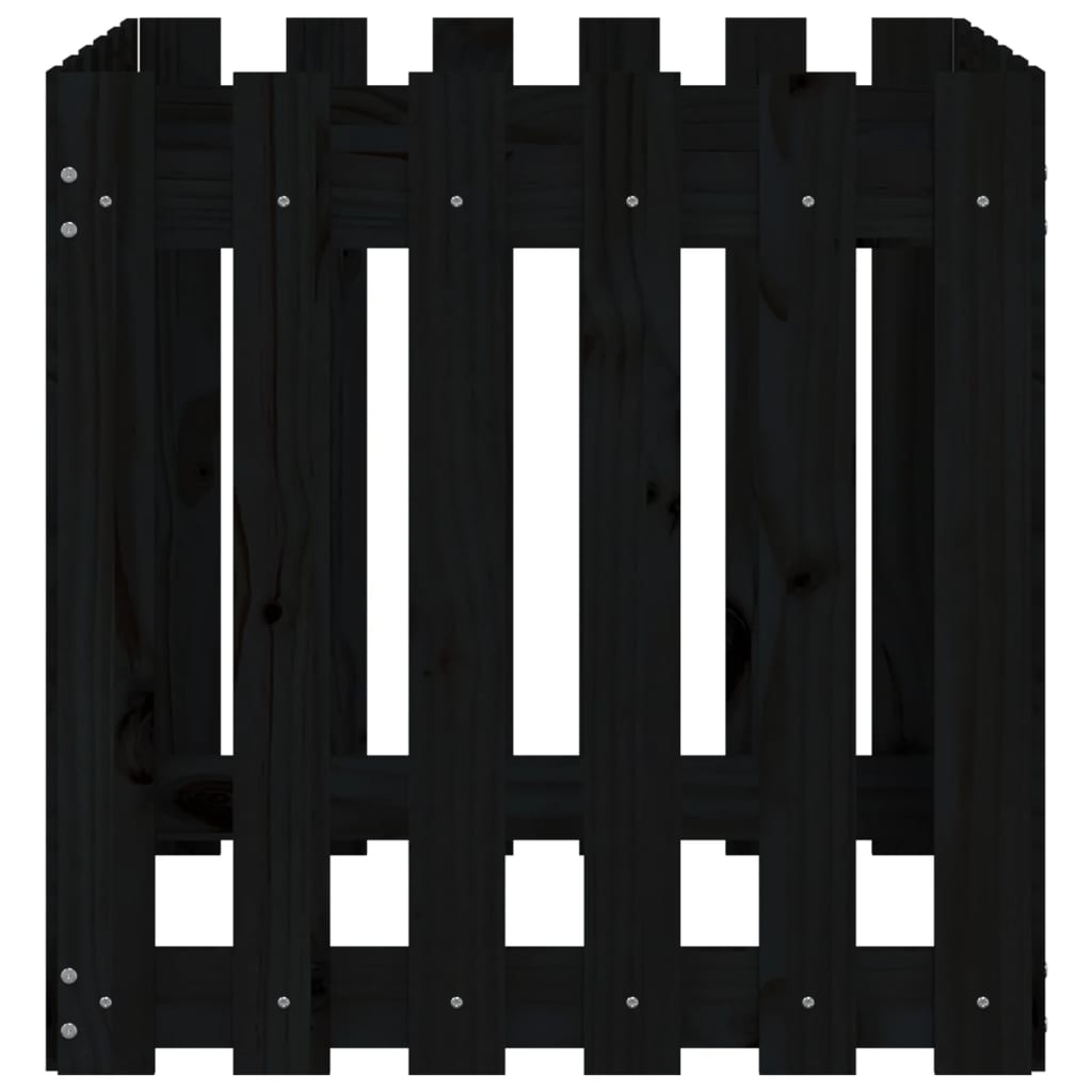 plantekasse med stakitdesign 60x60x60 cm massivt fyrretræ sort