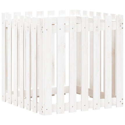 plantekasse med stakitdesign 70x70x70 cm massivt fyrretræ hvid