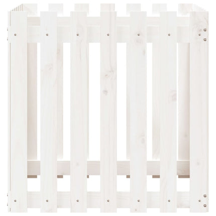 plantekasse med stakitdesign 70x70x70 cm massivt fyrretræ hvid