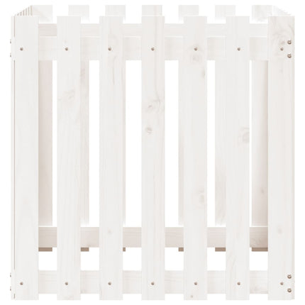 plantekasse med stakitdesign 70x70x70 cm massivt fyrretræ hvid
