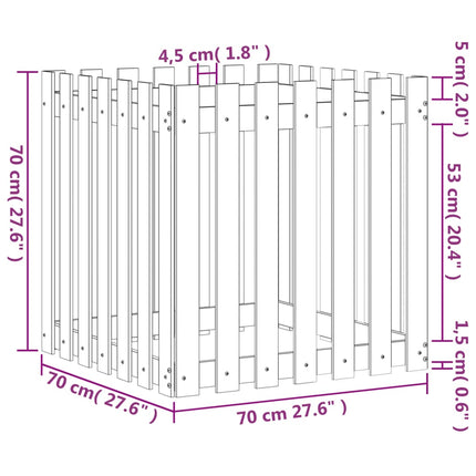 plantekasse med stakitdesign 70x70x70 cm massivt fyrretræ hvid