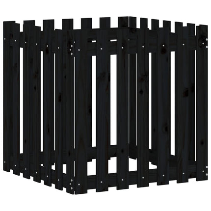 plantekasse med stakitdesign 70x70x70 cm massivt fyrretræ sort