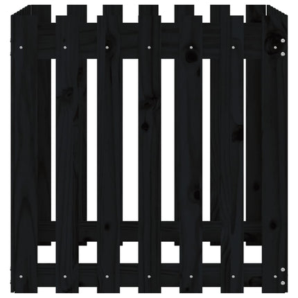 plantekasse med stakitdesign 70x70x70 cm massivt fyrretræ sort