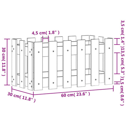 plantekasse med stakitdesign 60x30x30 cm massivt fyrretræ hvid