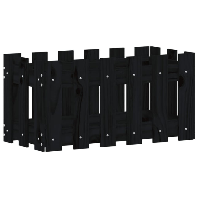 plantekasse med stakitdesign 60x30x30 cm massivt fyrretræ sort