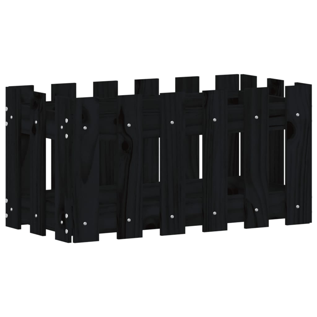 plantekasse med stakitdesign 60x30x30 cm massivt fyrretræ sort