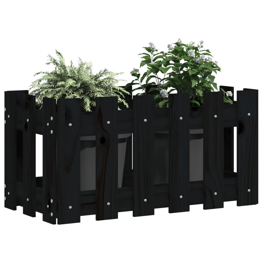 plantekasse med stakitdesign 60x30x30 cm massivt fyrretræ sort