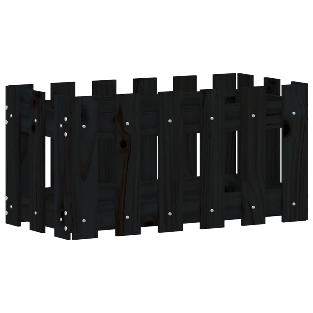 plantekasse med stakitdesign 60x30x30 cm massivt fyrretræ sort