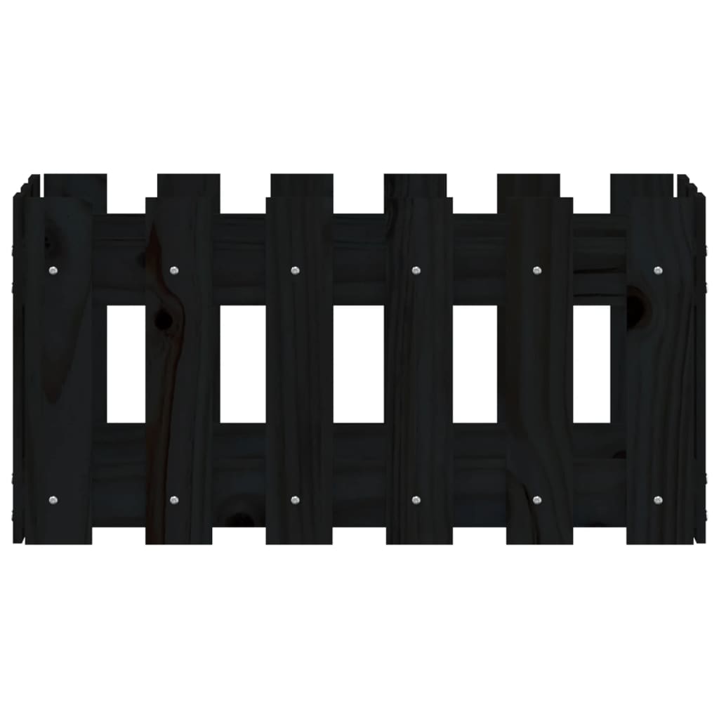 plantekasse med stakitdesign 60x30x30 cm massivt fyrretræ sort