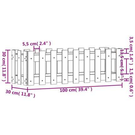 højbed med stakitdesign 100x30x30 cm massivt fyrretræ hvid