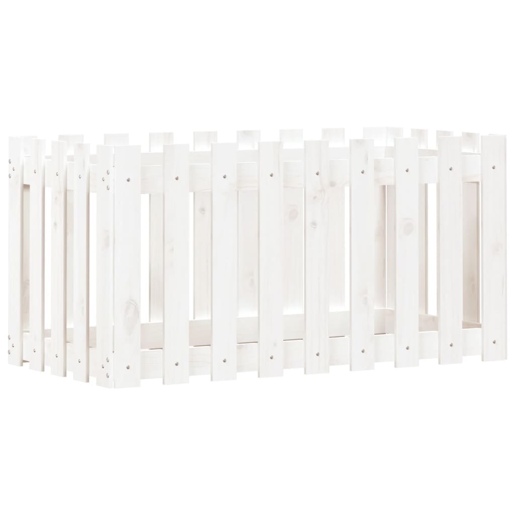 højbed med stakitdesign 100x50x50 cm massivt fyrretræ hvid