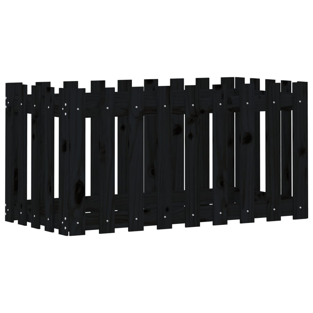 højbed med stakitdesign 100x50x50 cm massivt fyrretræ sort