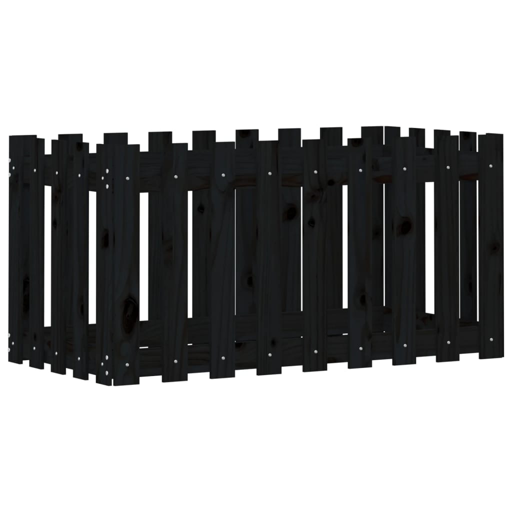 højbed med stakitdesign 100x50x50 cm massivt fyrretræ sort