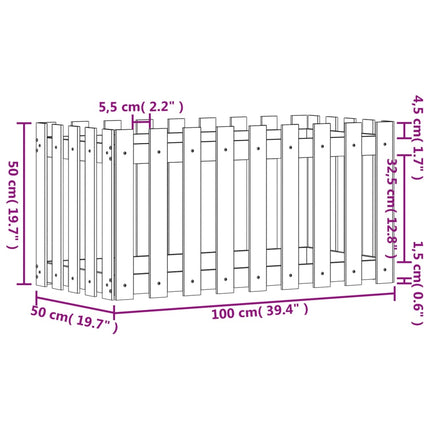 højbed med stakitdesign 100x50x50 cm massivt fyrretræ sort
