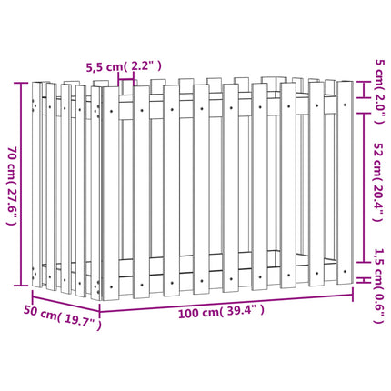 højbed med stakitdesign 100x50x70 cm massivt fyrretræ hvid