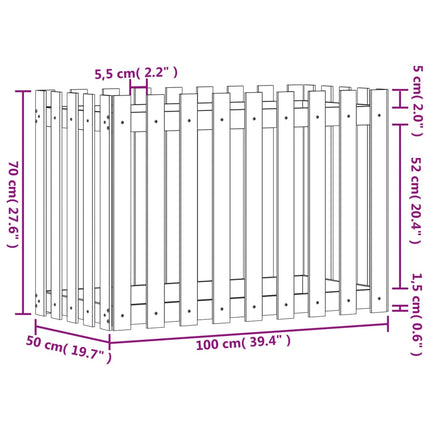 højbed med stakitdesign 100x50x70 cm massivt fyrretræ sort