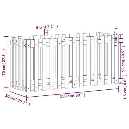 højbed med stakitdesign 150x50x70 cm massivt fyrretræ
