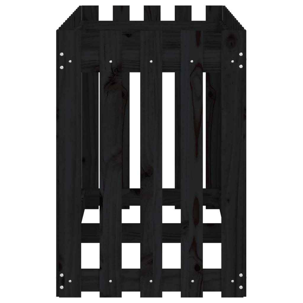 højbed med stakitdesign 150x50x70 cm massivt fyrretræ sort