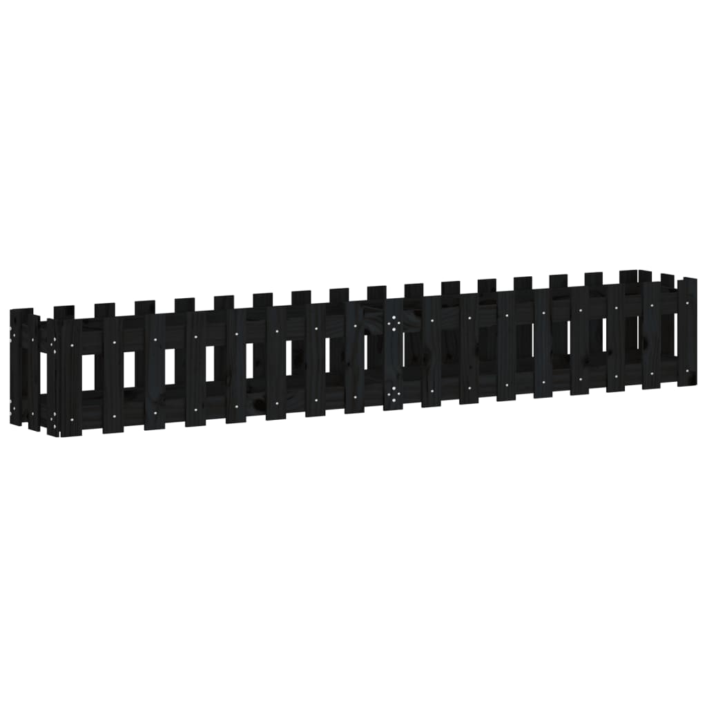 højbed med stakitdesign 200x30x30 cm massivt fyrretræ sort