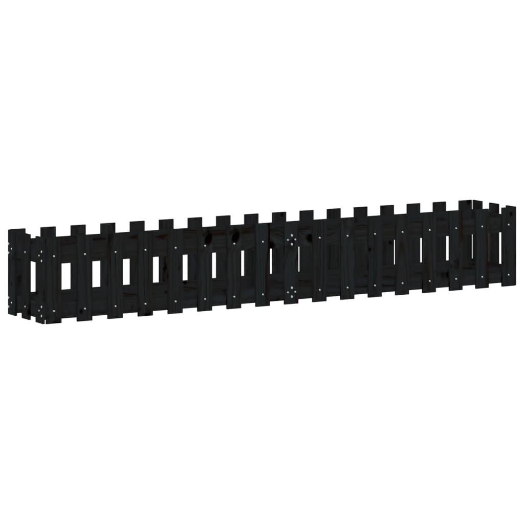 højbed med stakitdesign 200x30x30 cm massivt fyrretræ sort