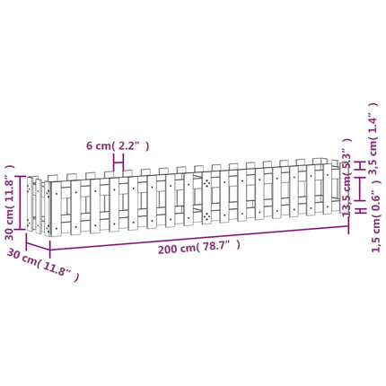 højbed med stakitdesign 200x30x30 cm massivt fyrretræ sort
