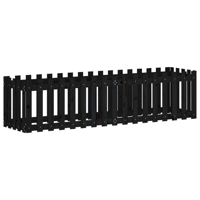 højbed med stakitdesign 200x50x50 cm massivt fyrretræ sort
