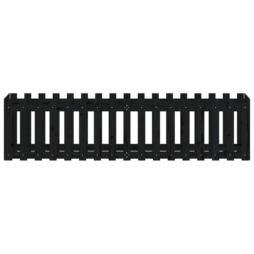 højbed med stakitdesign 200x50x50 cm massivt fyrretræ sort