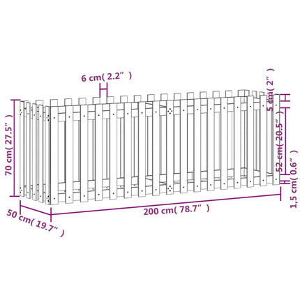 højbed med stakitdesign 200x50x70 cm massivt fyrretræ