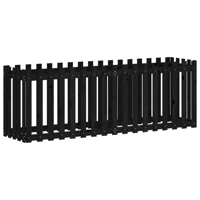 højbed med stakitdesign 200x50x70 cm massivt fyrretræ sort
