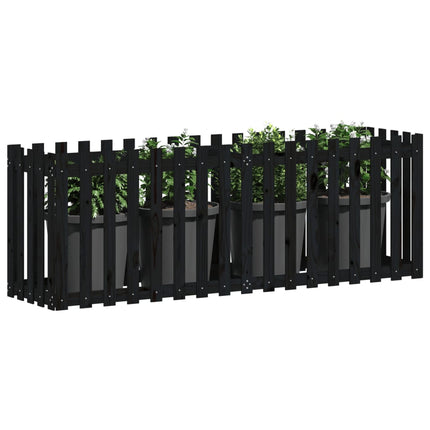 højbed med stakitdesign 200x50x70 cm massivt fyrretræ sort