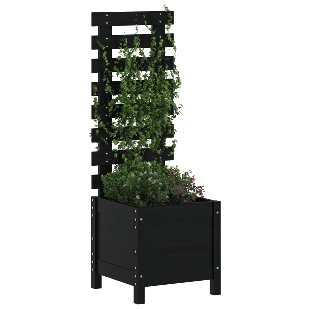 plantekasse med stativ 39x39,5x114 cm massivt fyrretræ sort