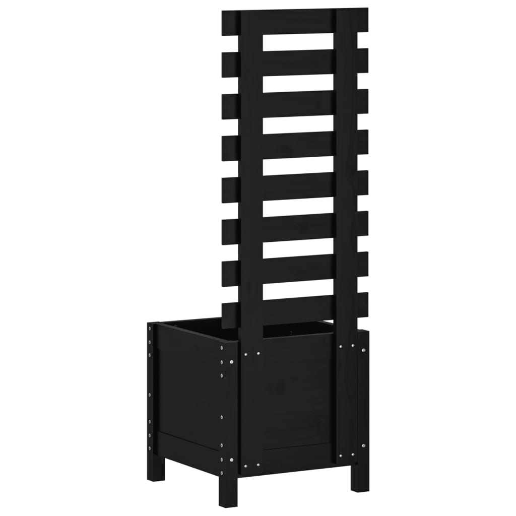 plantekasse med stativ 39x39,5x114 cm massivt fyrretræ sort