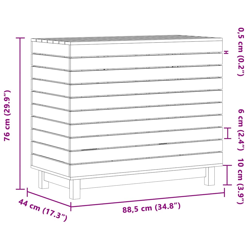 vasketøjskurv 88,5x44x76 cm massivt fyrretræ