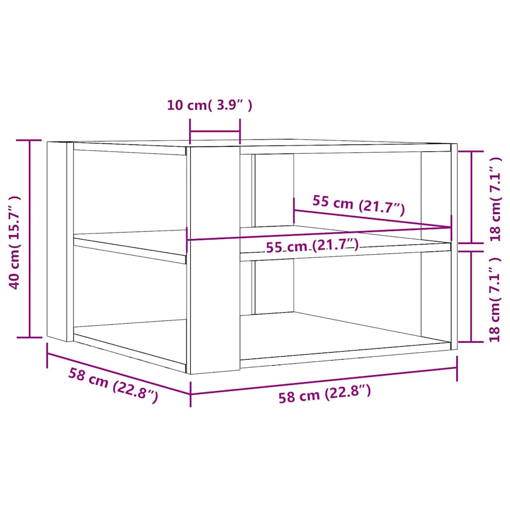 sofabord 58x58x40 cm konstrueret træ røget egetræsfarve