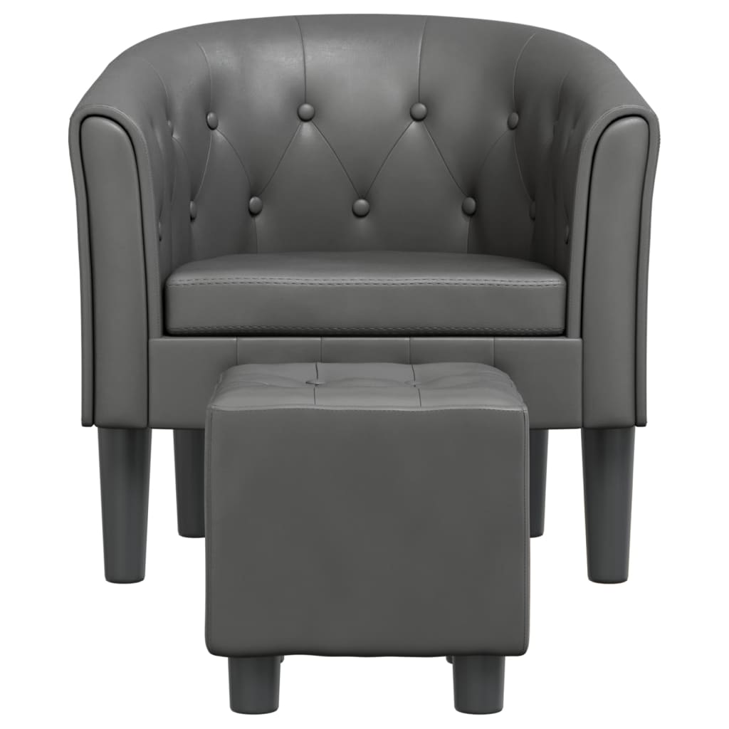 lænestol med fodskammel kunstlæder grå